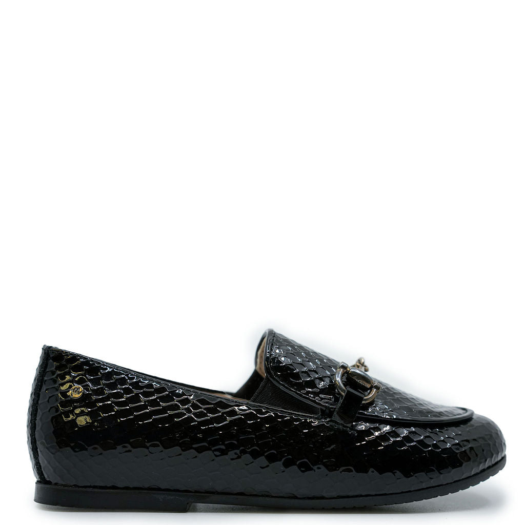 Manuela Black Snake Buckle Loafer-Tassel Children Shoes