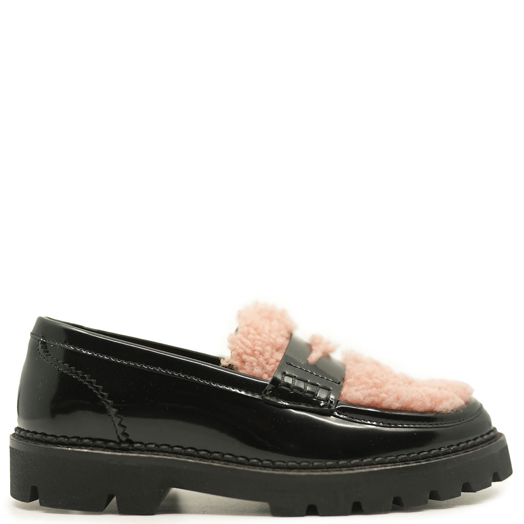 Rondinella Black and Pink Shearling Chunky Loafer - Tassel Children Shoes