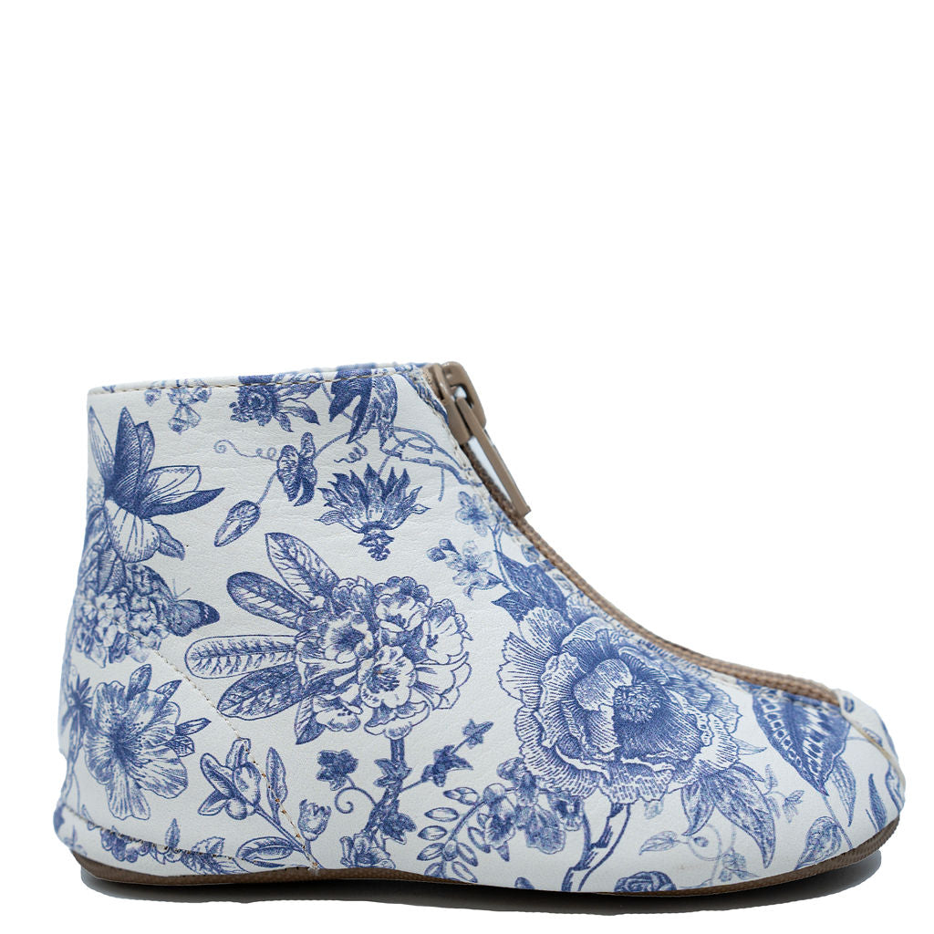 Pepe White and Blue Floral Zipper Baby Bootie-Tassel Children Shoes