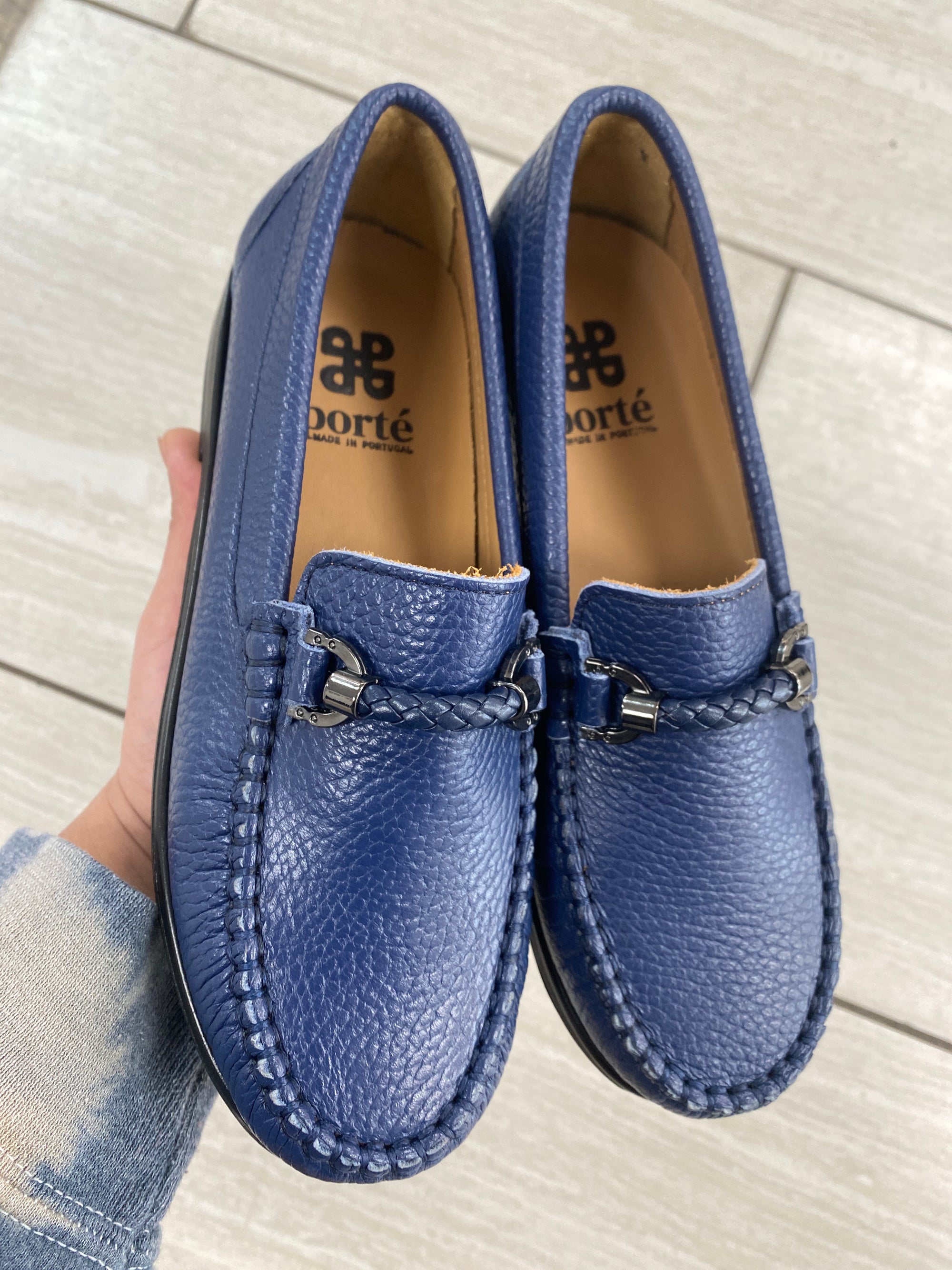 Porte Navy Pebbled Buckle Penny Loafer-Tassel Children Shoes