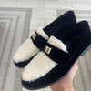 Blublonc Black Velvet and Shearling Stud Loafer-Tassel Children Shoes