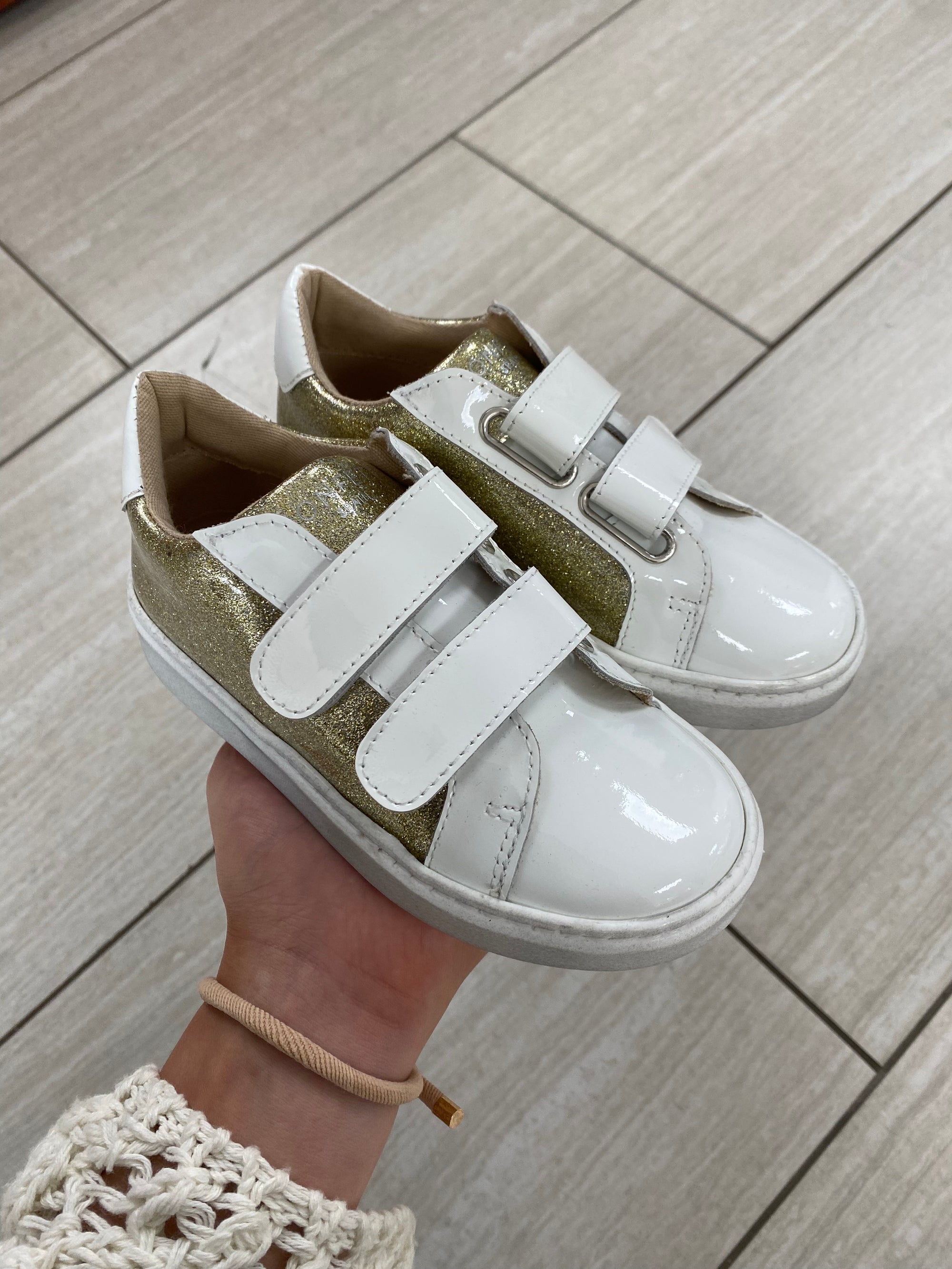Confetti White and Gold Patent Sneaker-Tassel Children Shoes