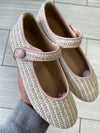 Papanatas Rose and White Linen Weave Mary Jane-Tassel Children Shoes