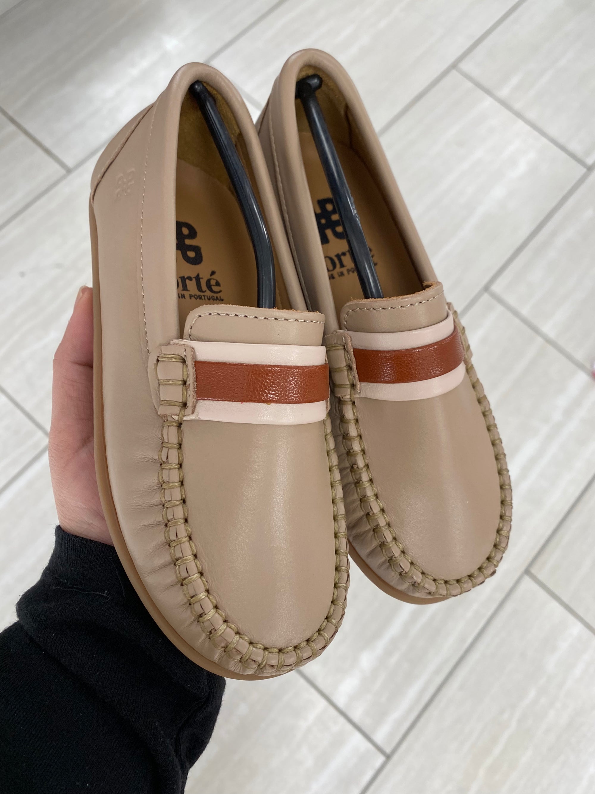 Porte Stone Taupe Ribbon Loafer-Tassel Children Shoes