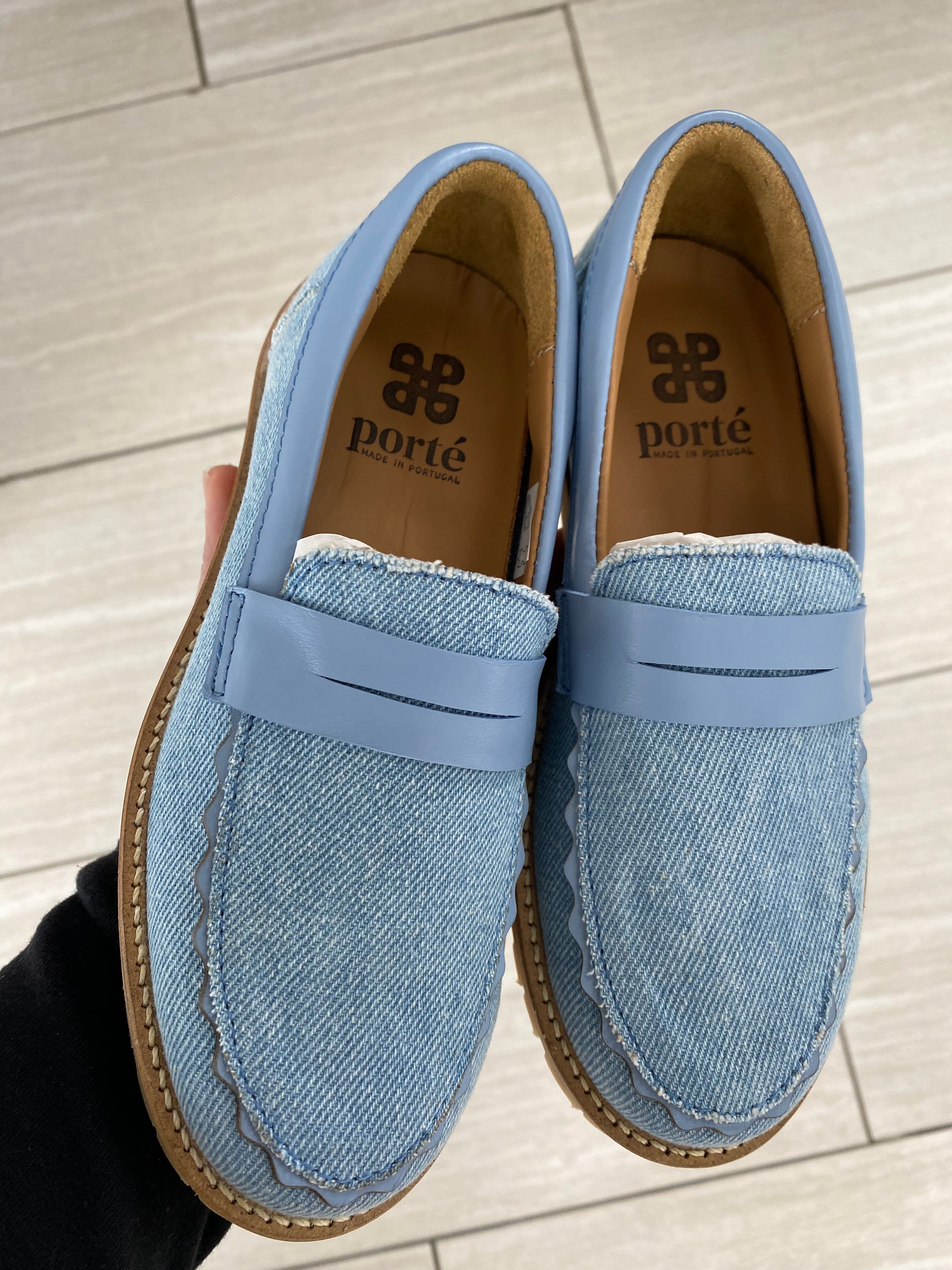 Porte Chunky Denim Scalloped Loafer-Tassel Children Shoes