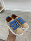 Atlanta Mocassin Tan And Blue Textured Velcro Sneaker-Tassel Children Shoes