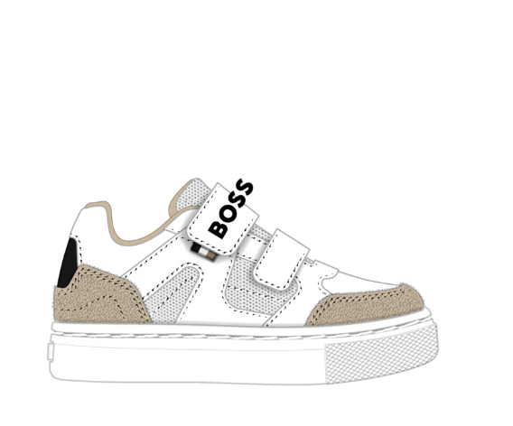 Hugo Boss White and Tan Velcro Sneaker-Tassel Children Shoes