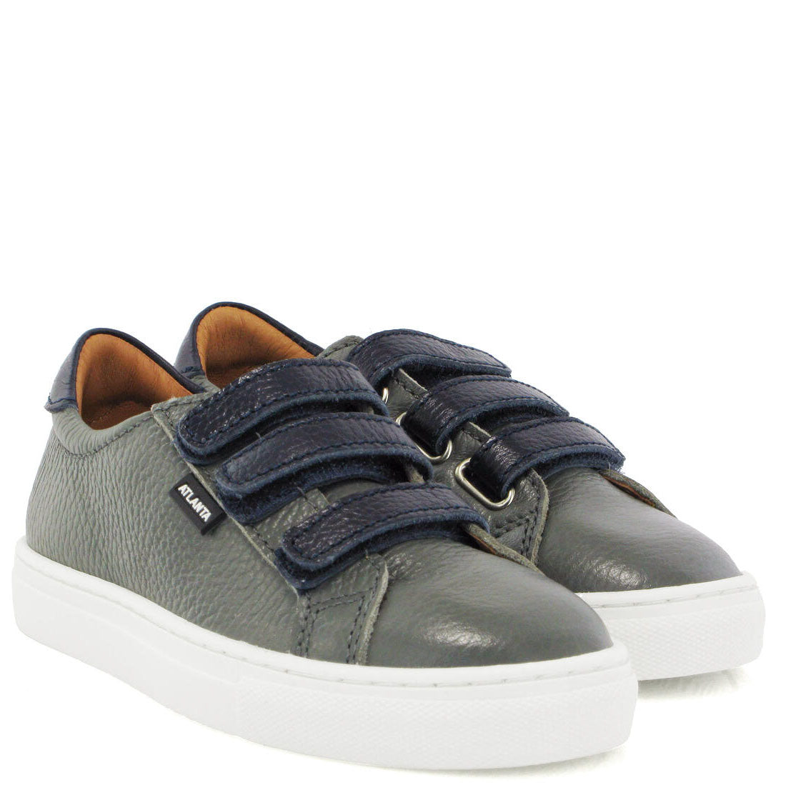 Atlanta Mocassin Gray and Navy Pebbled Velcro Sneaker-Tassel Children Shoes