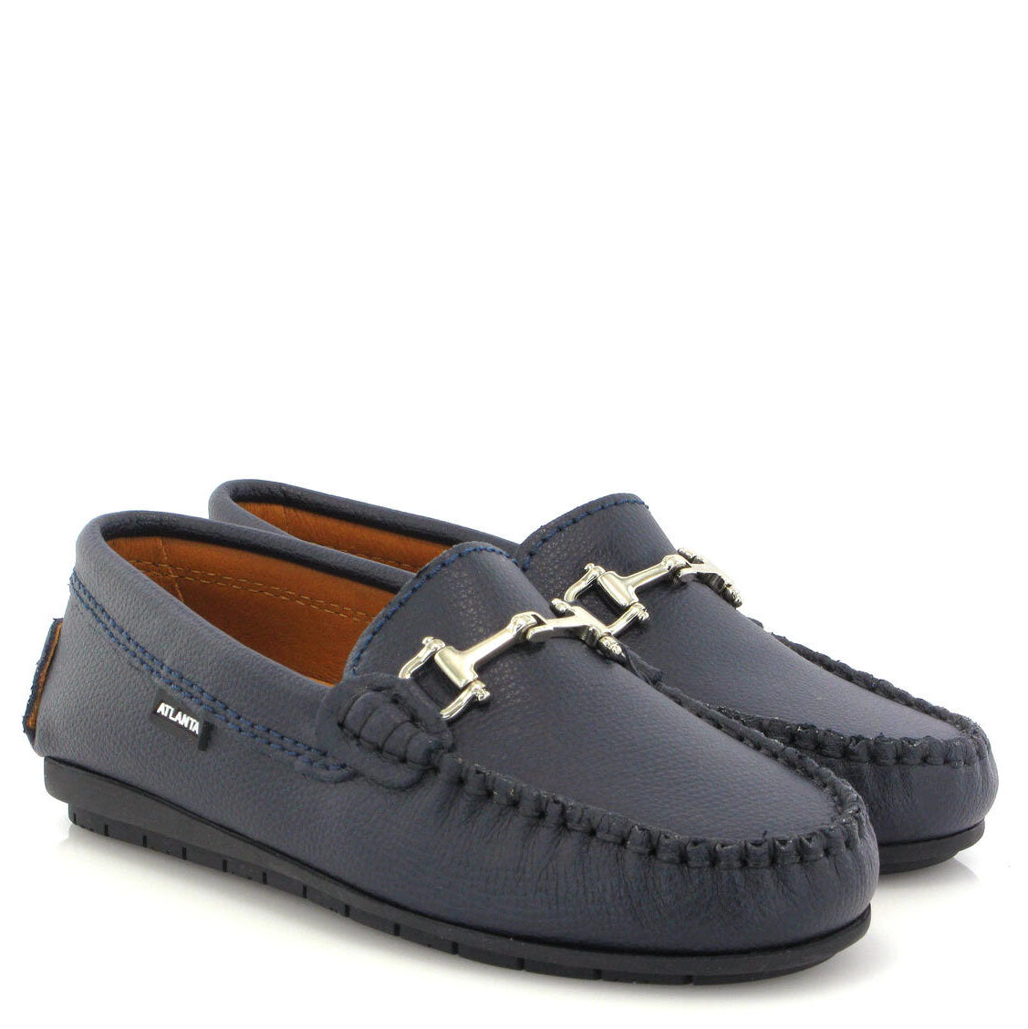 Atlanta Mocassin Navy Grain Buckle Loafer-Tassel Children Shoes