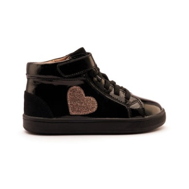 Old Soles Black Patent Heart Sneaker-Tassel Children Shoes