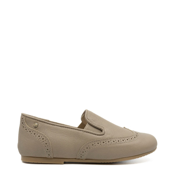 Manuela Taupe Textured Wingtip Smoking Loafer - Tassel Children Shoes