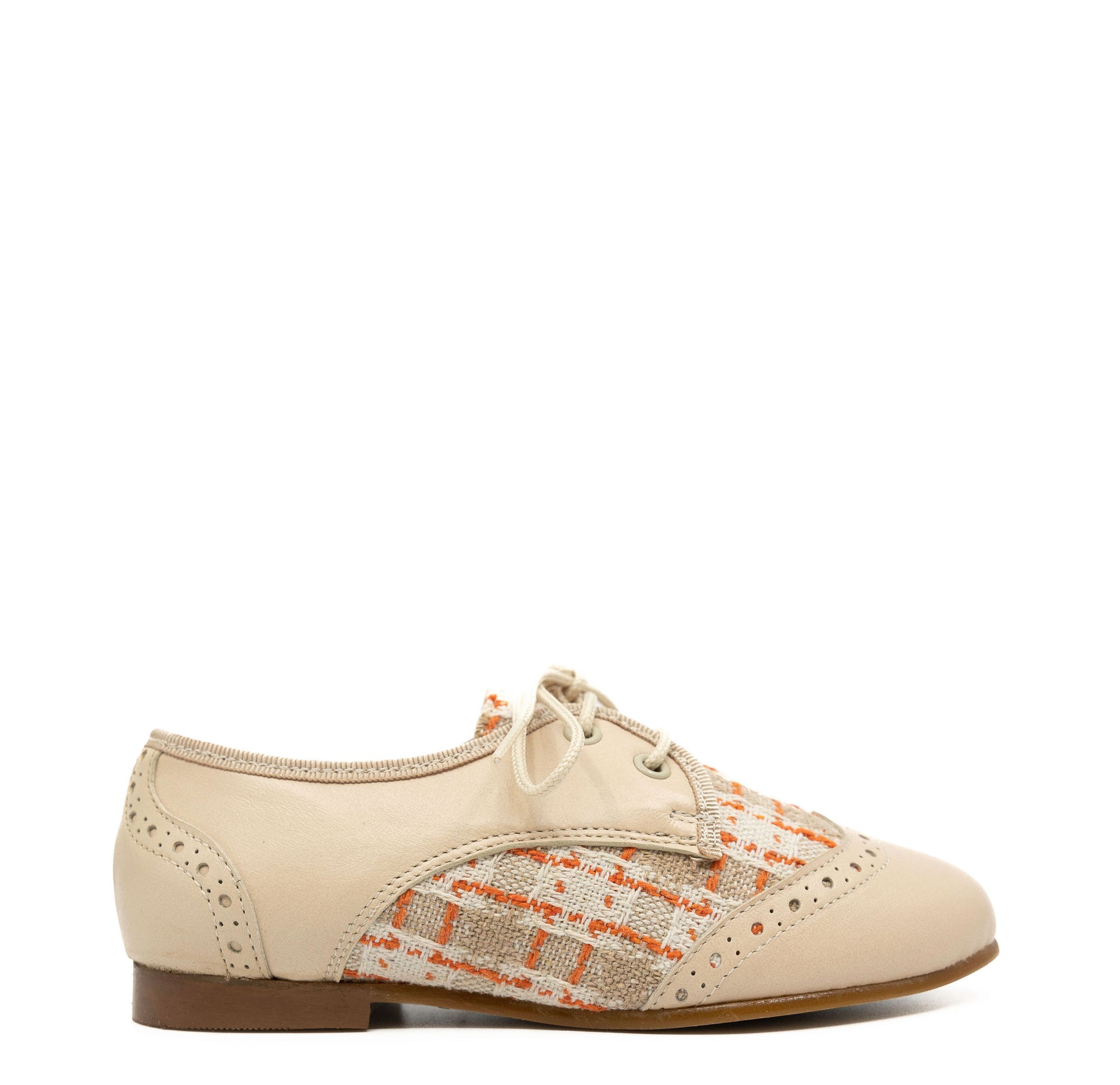 LMDI Beige Plaid Wingtip Oxford-Tassel Children Shoes