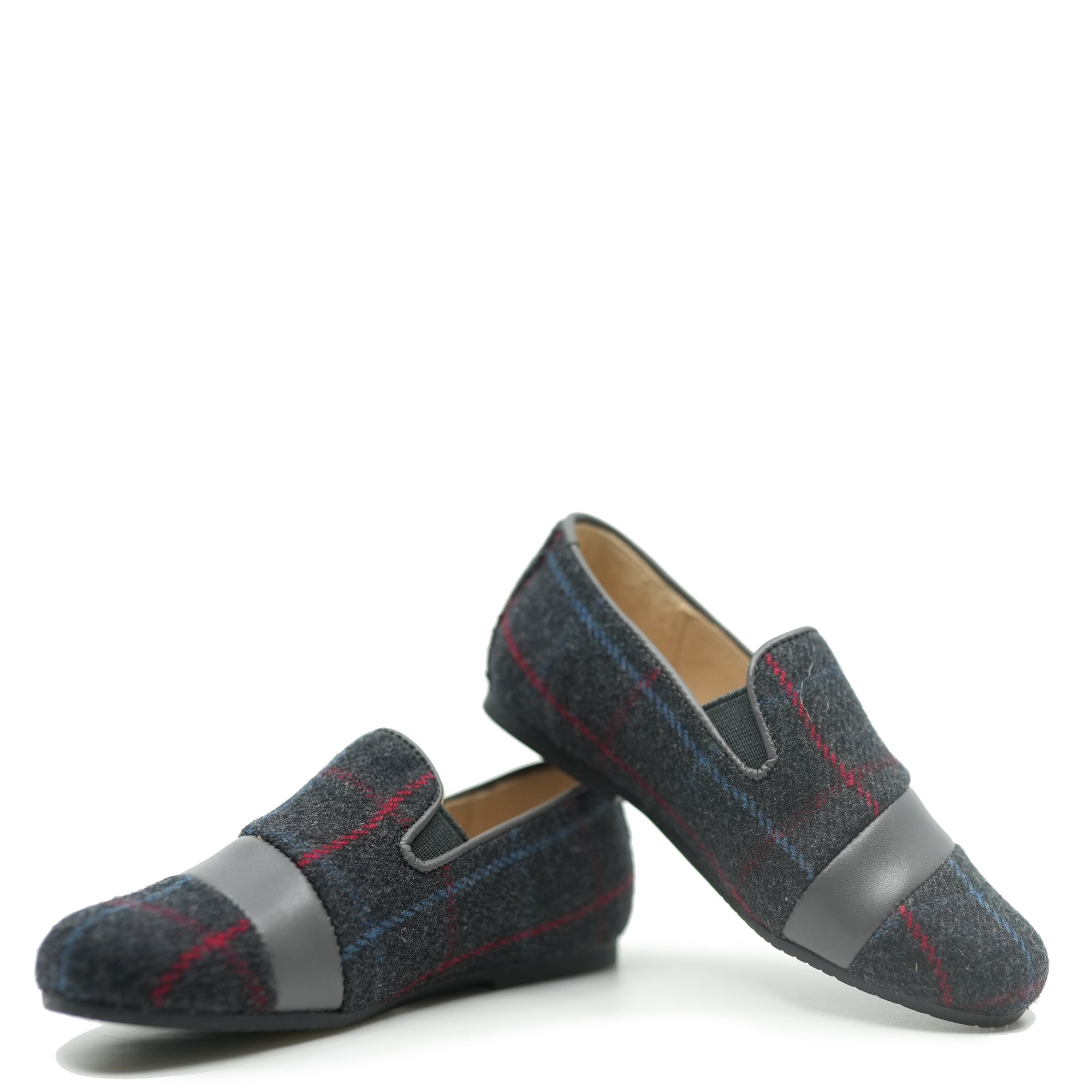 Manuela Gray Wool Plaid Smoking Loafer-Tassel Children Shoes