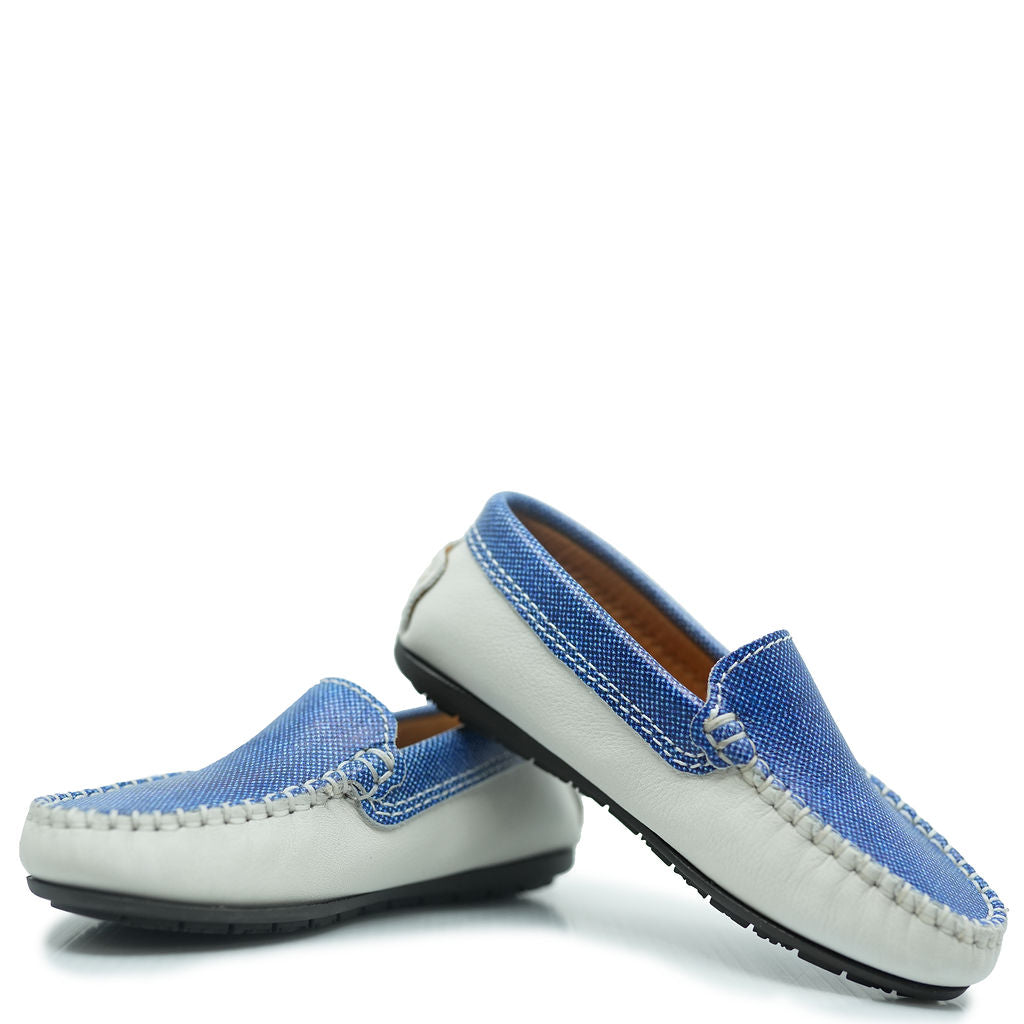 Atlanta Mocassin Denim and Ivory Loafer - Tassel Children Shoes