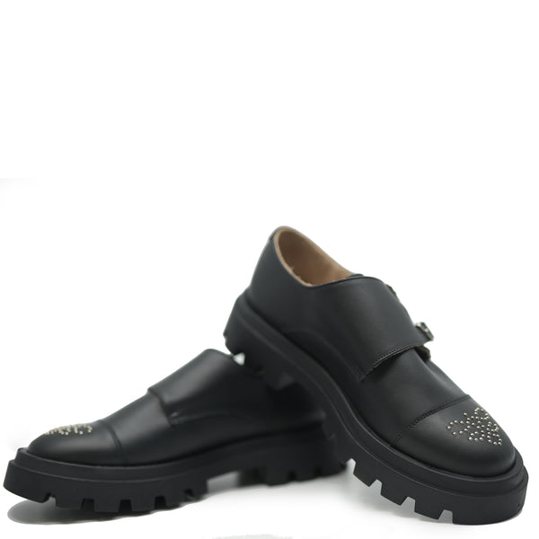 Confetti Black Double Monk Studded Chunky Loafer - Tassel Children Shoes