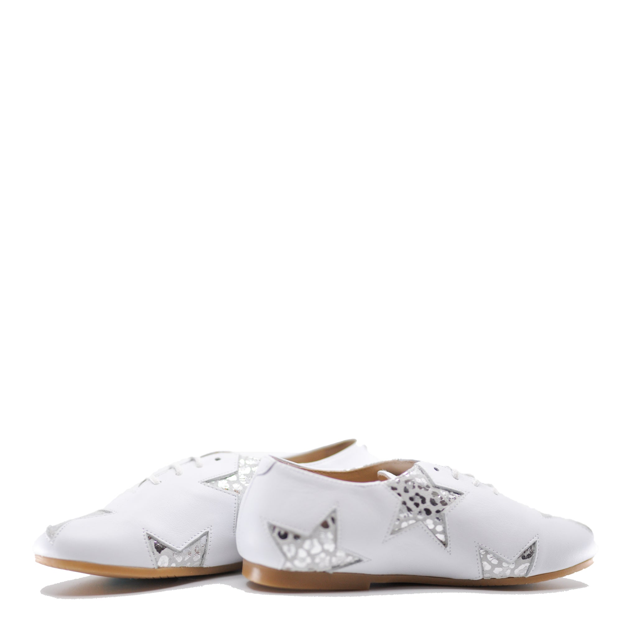 Manuela White and Silver Star Derby-Tassel Children Shoes