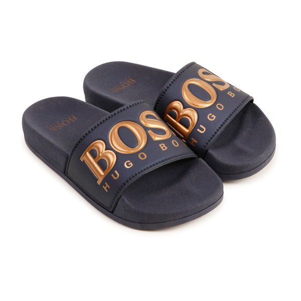 Navy hugo boss sliders hotsell