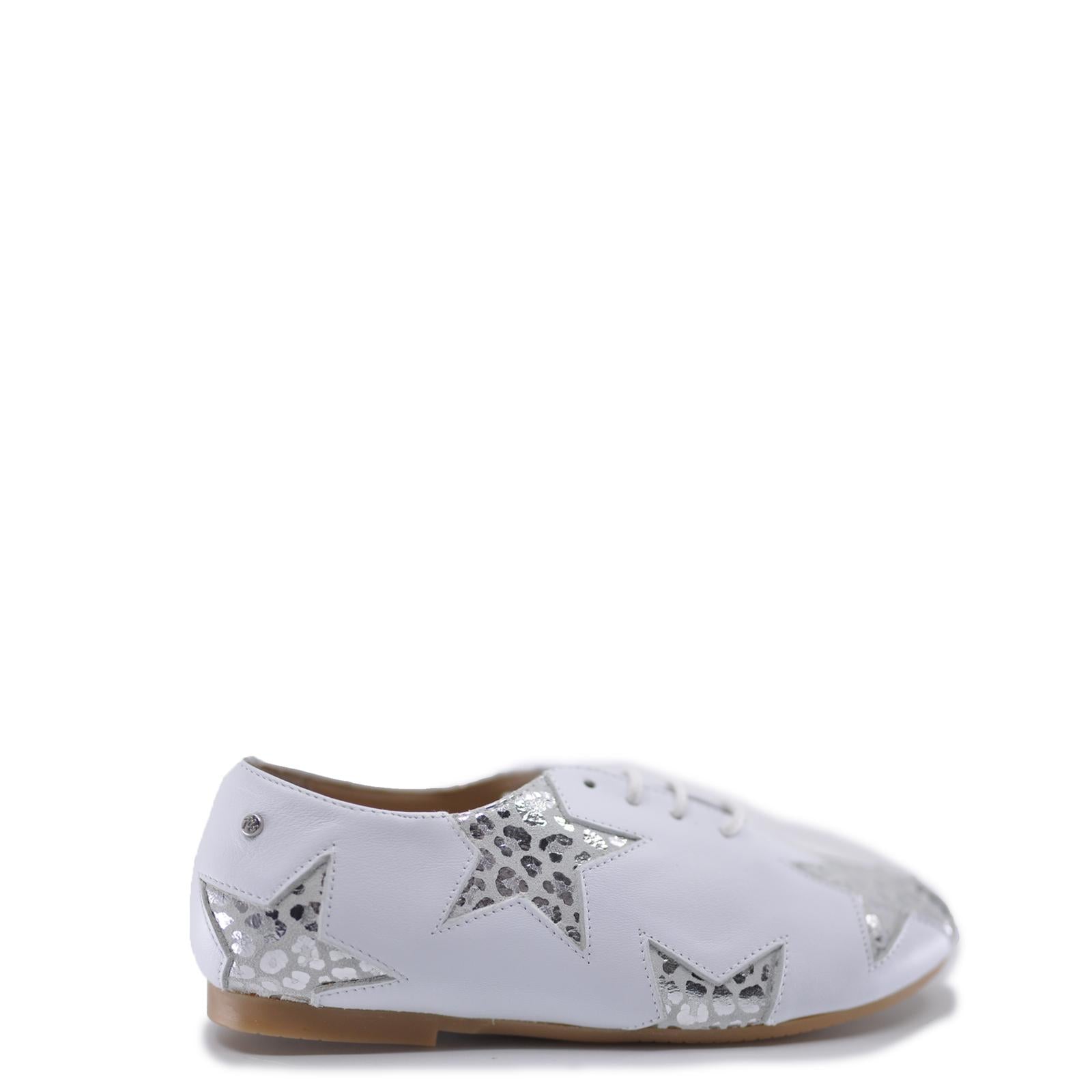 Manuela White and Silver Star Derby-Tassel Children Shoes