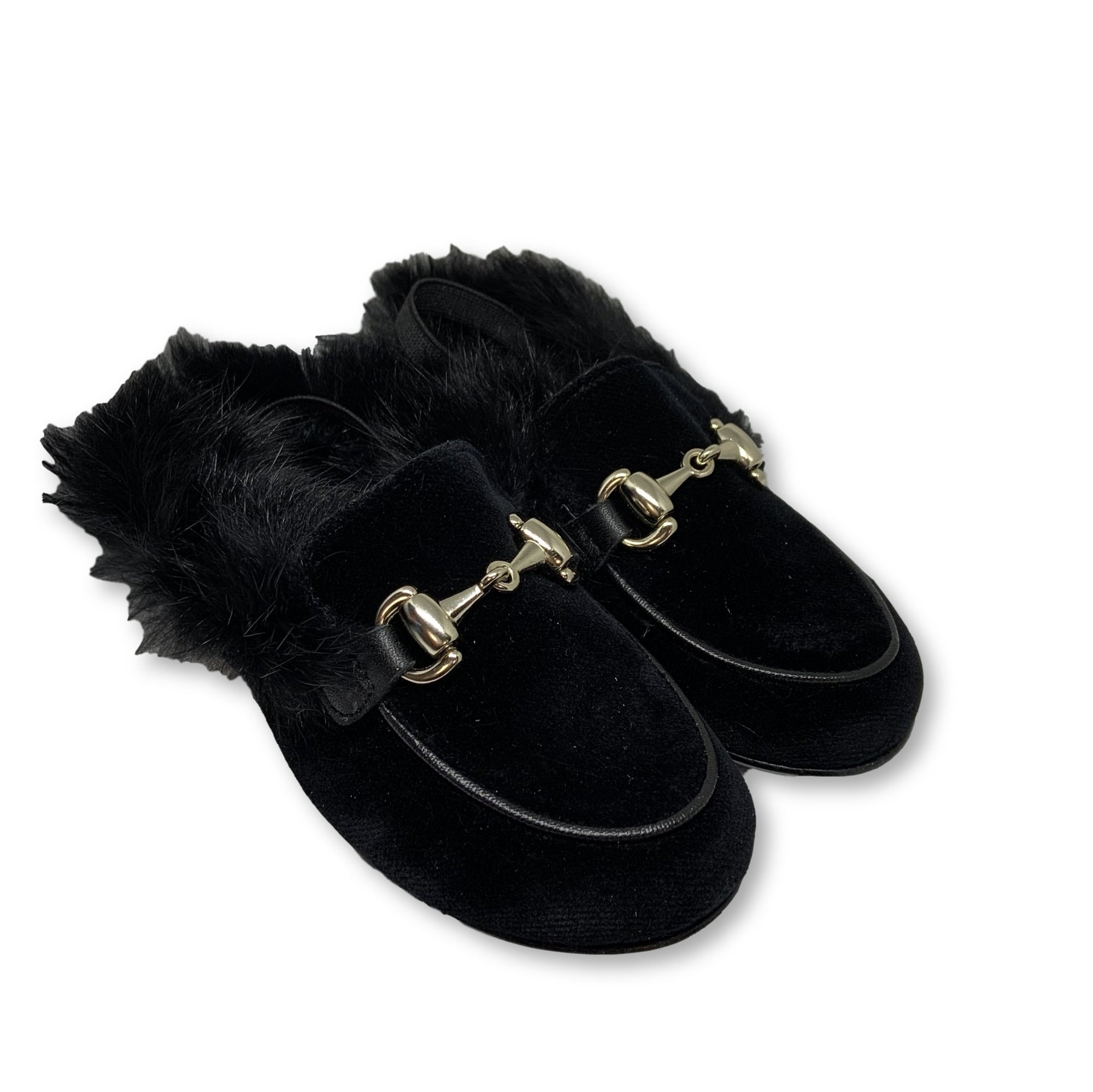 Hoo Black Velvet Fur Mule - Tassel Children Shoes